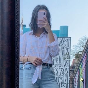 Forever 21 White + Yellow Square Plaid Button Down with Knot Tie